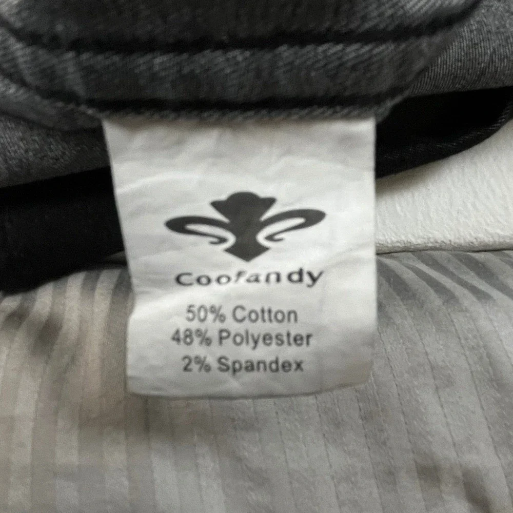 Coofandy Mens Black Button Down Shirt Plaid Collar Faux‎ Leather Trim Size XXL
